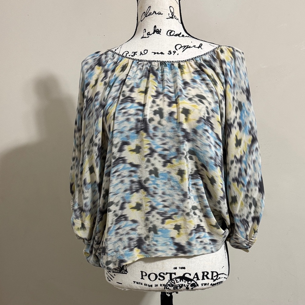 Rebecca Taylor Flowy Silk Printed Dolman Women's Top Keyhole Back size S Boho